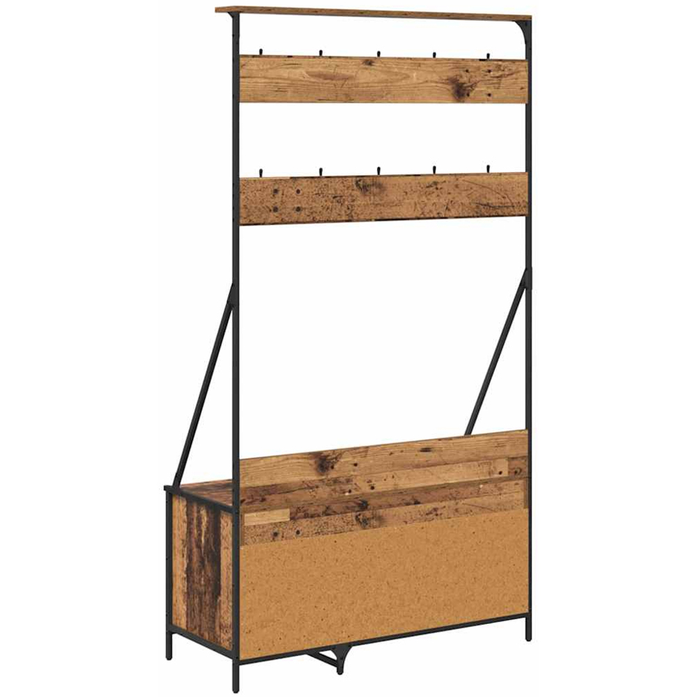 vidaXL 2 Shelf Old Wood Clothes Rack with Hanging Hooks Image 7