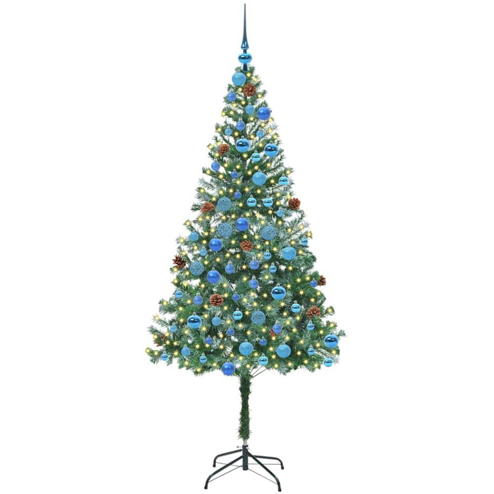 vidaXL Pre-Lit Blue Baubles Green Artificial Christmas Tree 6ft Image 1