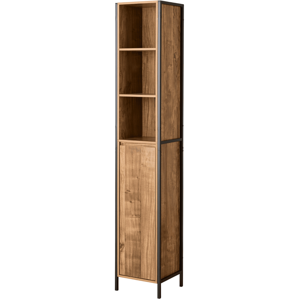 Home Source Locastra Single Door 3 Shelf Oak and Black Tall Bathroom Cabinet Image 2