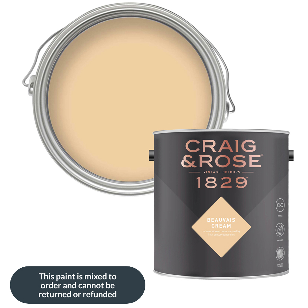 Craig & Rose Walls and Ceilings Beauvais Cream Chalky Emulsion Paint 5L Image 1