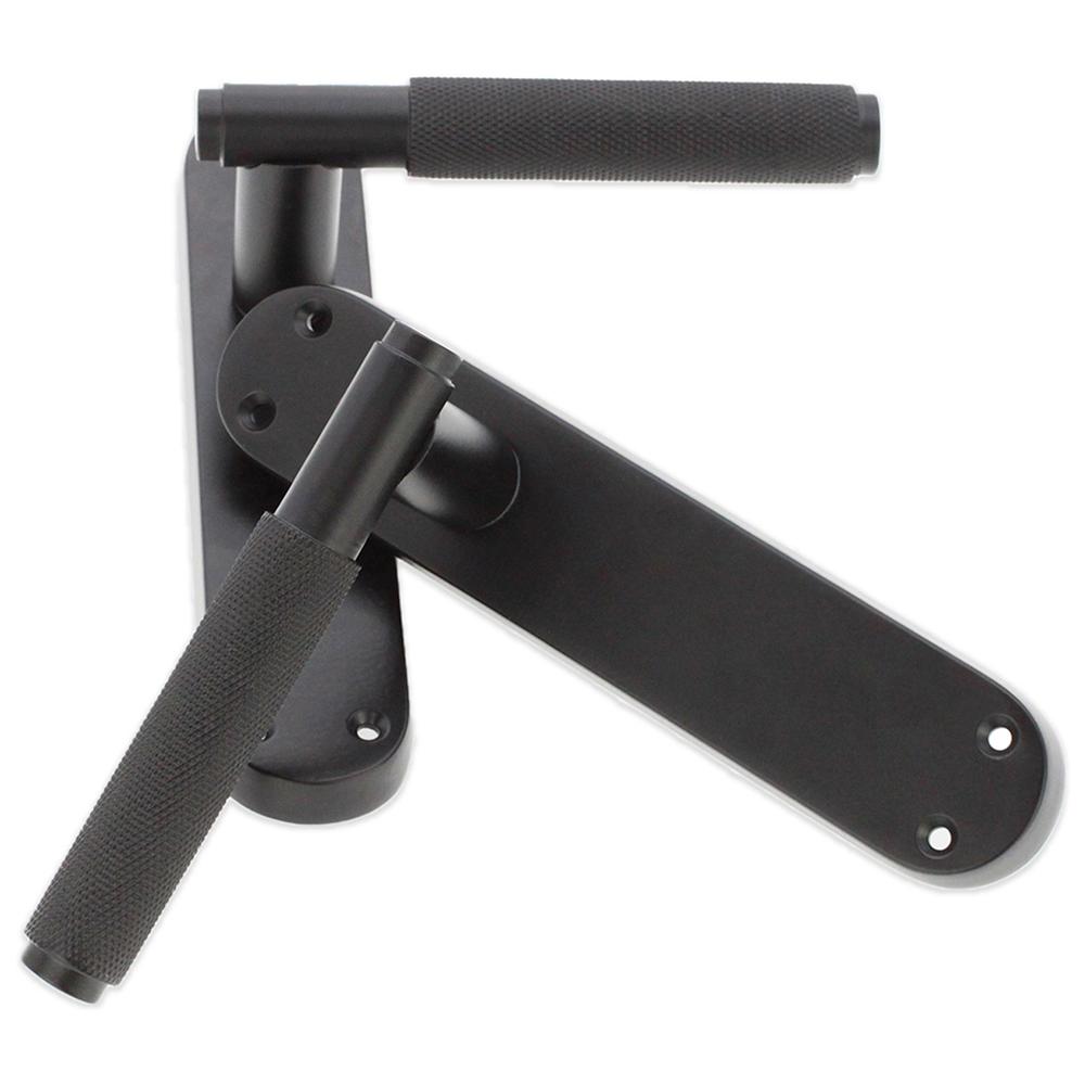 Spira Brass Connaught Matt Black Knurled Lever Door Handle with Latch Backplate 2 Pack Image 3