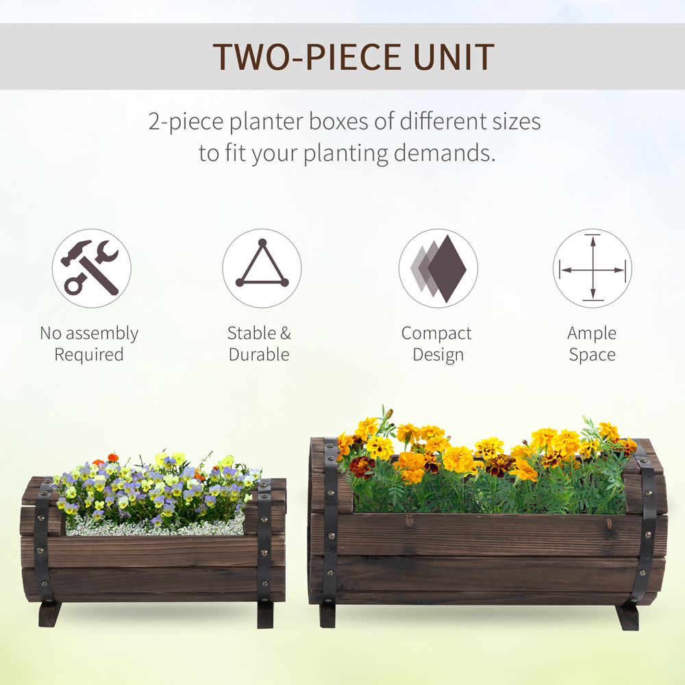 Outsunny Carbonised Wooden Planter 2 Pack Image 5