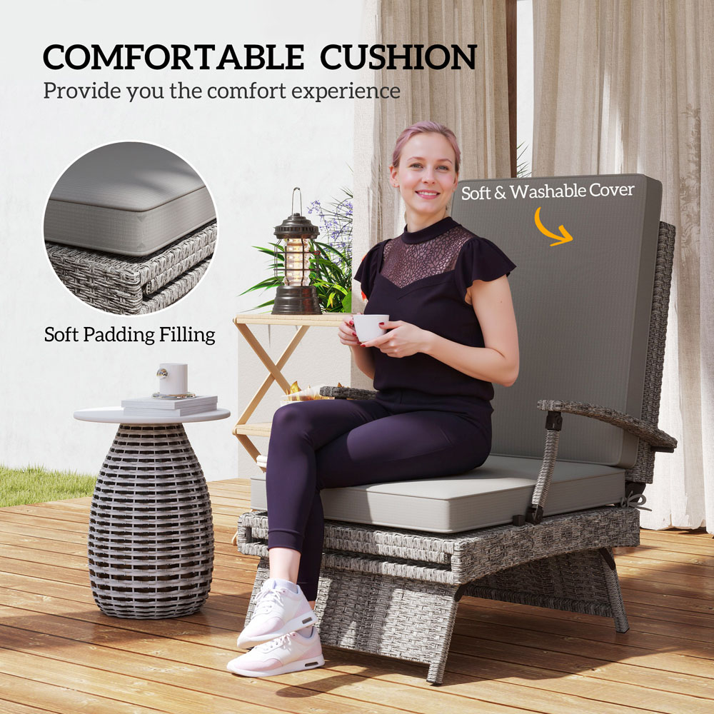 Outsunny Grey Foldable Rattan Recliner Chair with Footrest Image 8