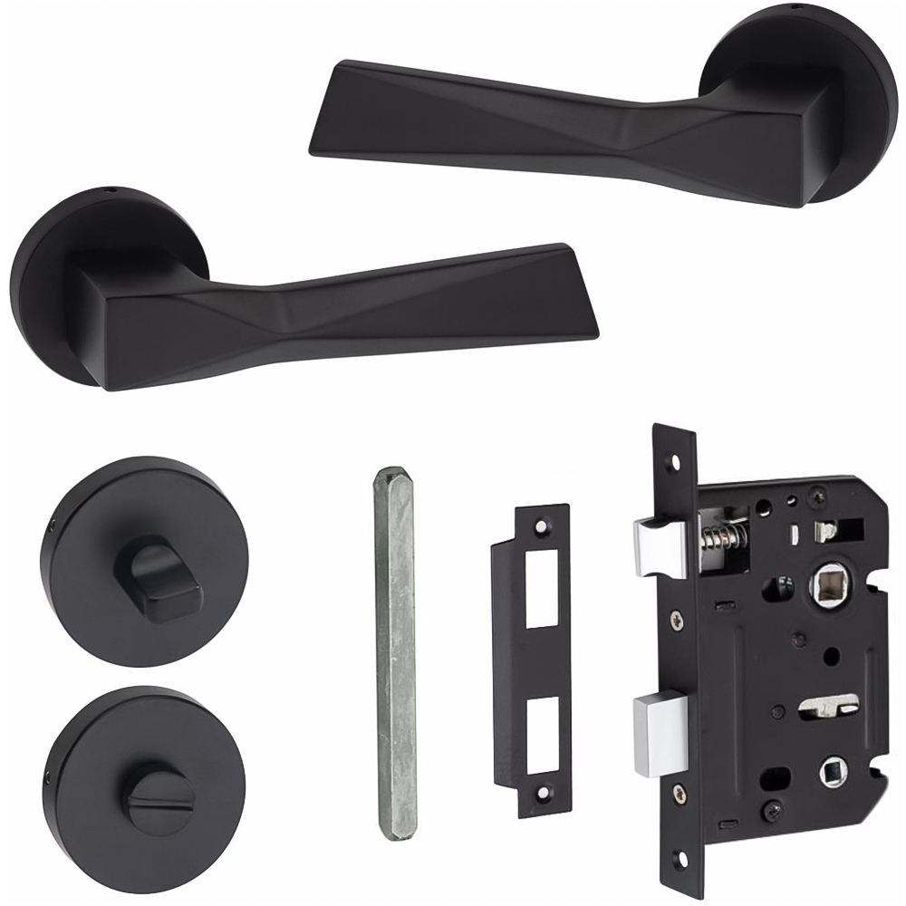 Golden Grace Modern Aura Matt Black Bathroom Handles Set Image 1