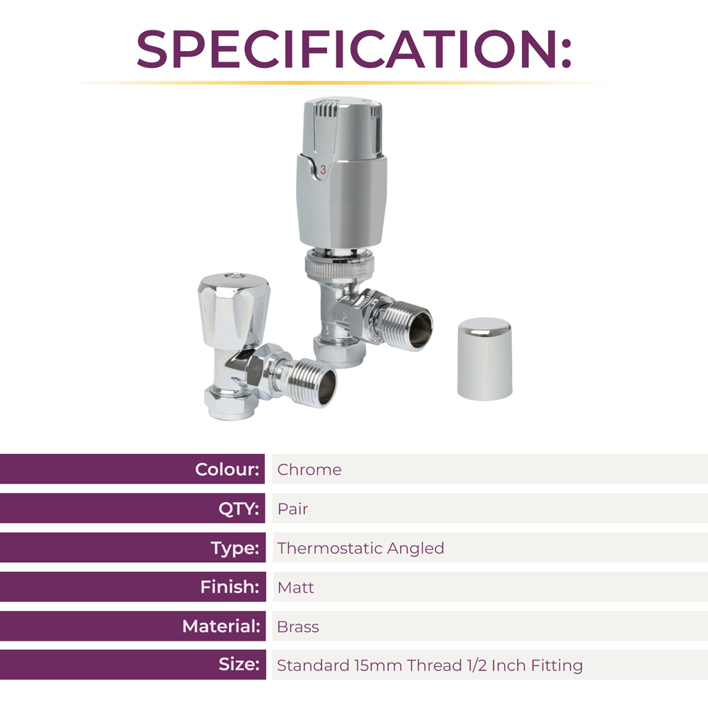 Go Bathrooms Chrome Angled Radiator Valve Set 15mm Image 2