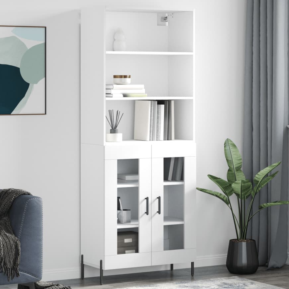 vidaXL 2 Glass Door 3 Open Shelf White Highboard with Metal Legs Image 1