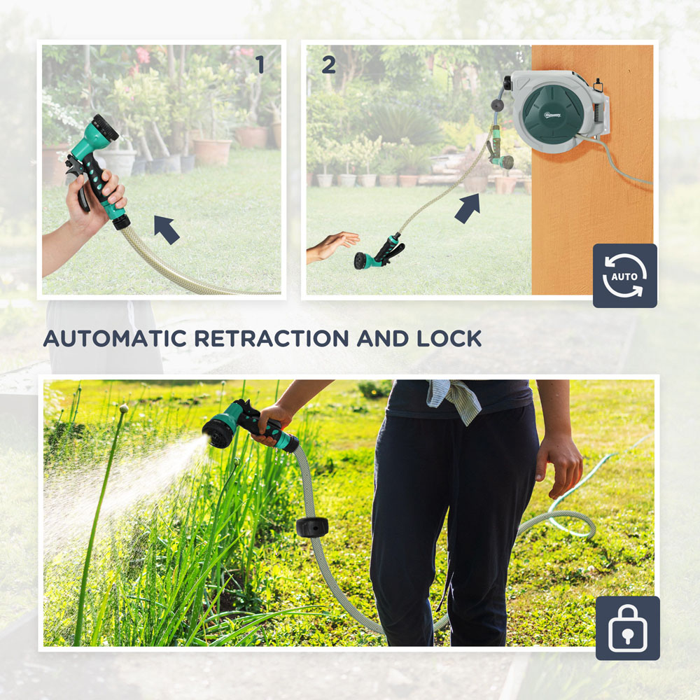 Outsunny 30m Grey Wall Mounted Retractable Hose Reel with Lock Image 6