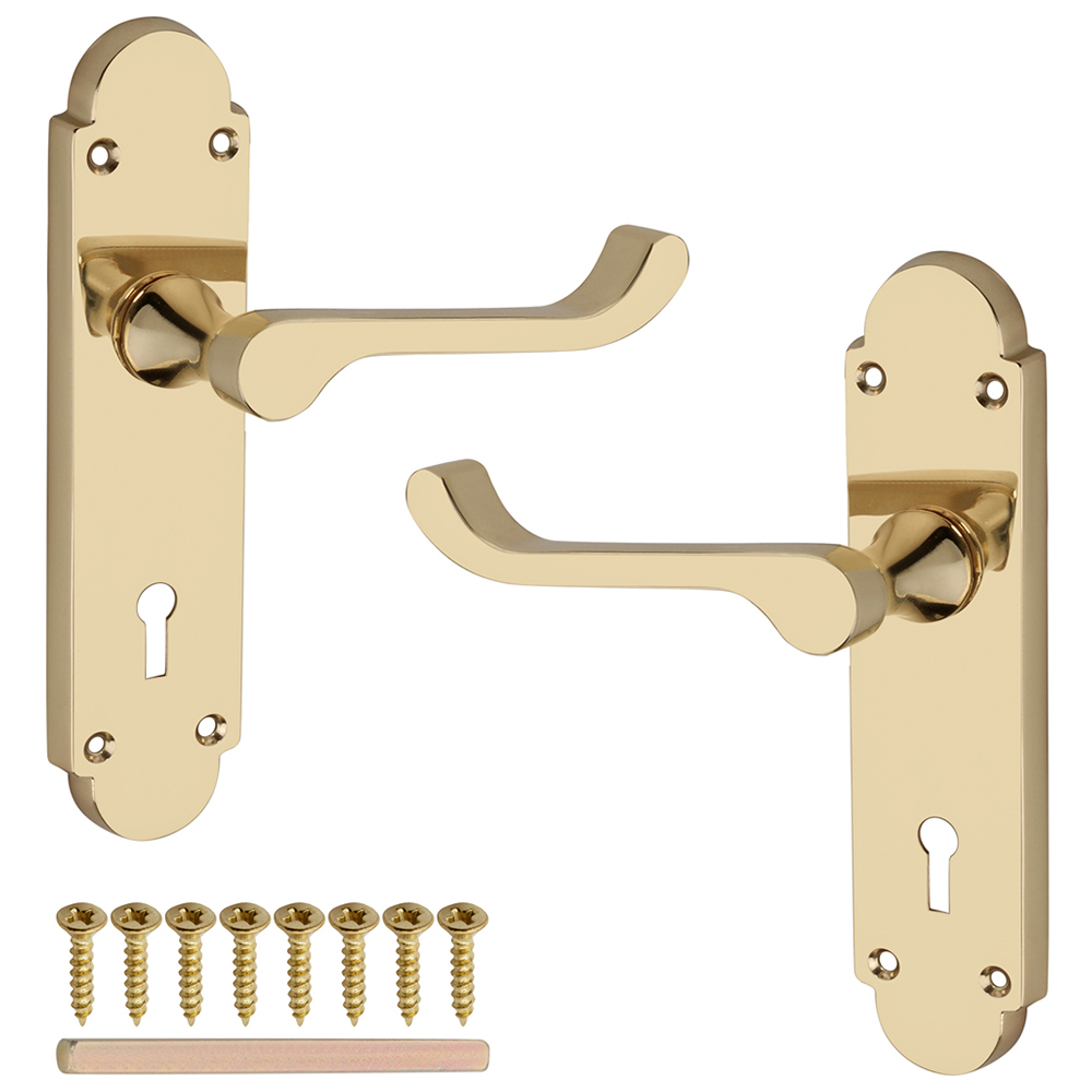 Spira Brass Oakley Polished Brass Lock Lever Door Handle 2 Pack Image 4