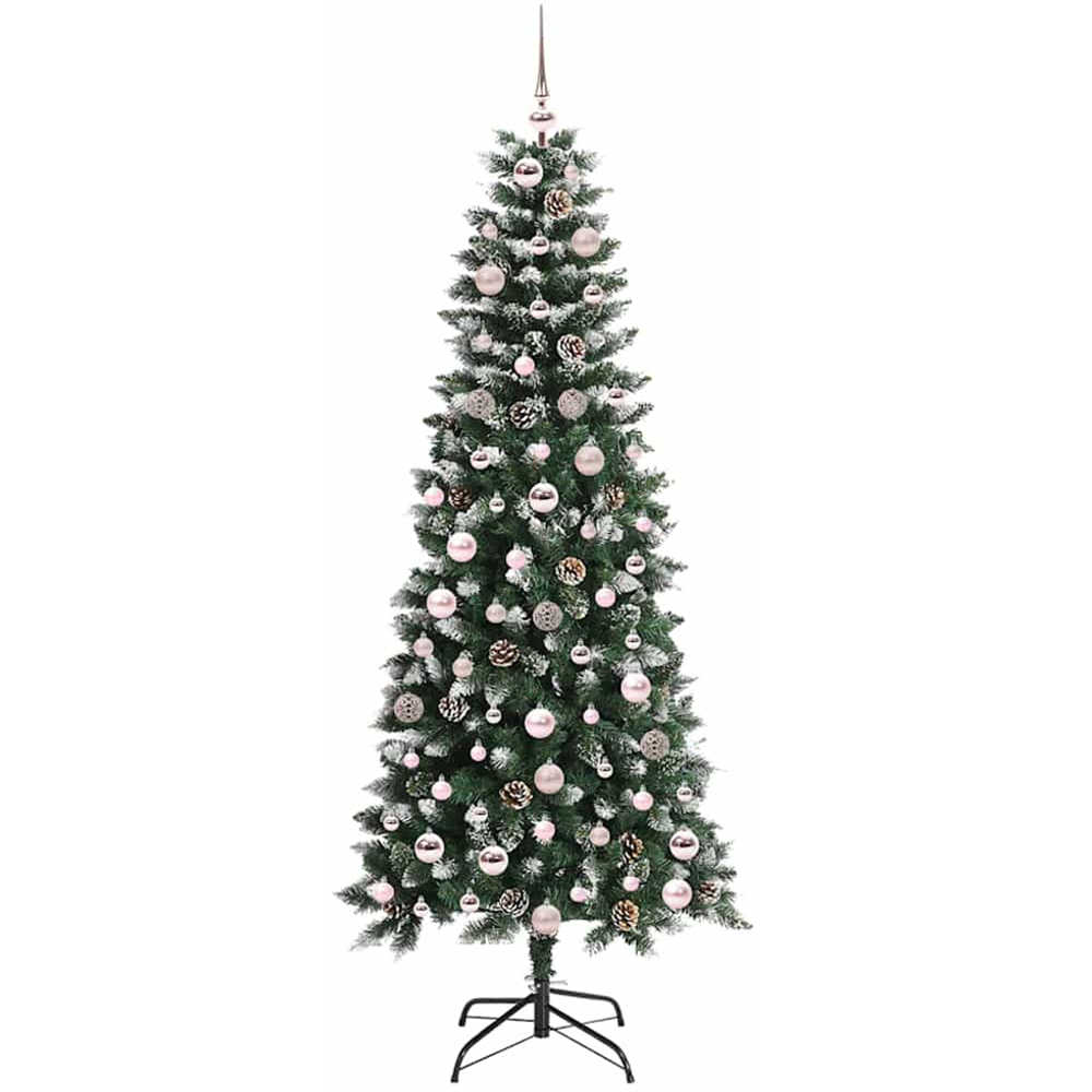 vidaXL Pre-Lit Pink Baubles Green Artificial Snow Tipped Christmas Tree 6ft Image 4