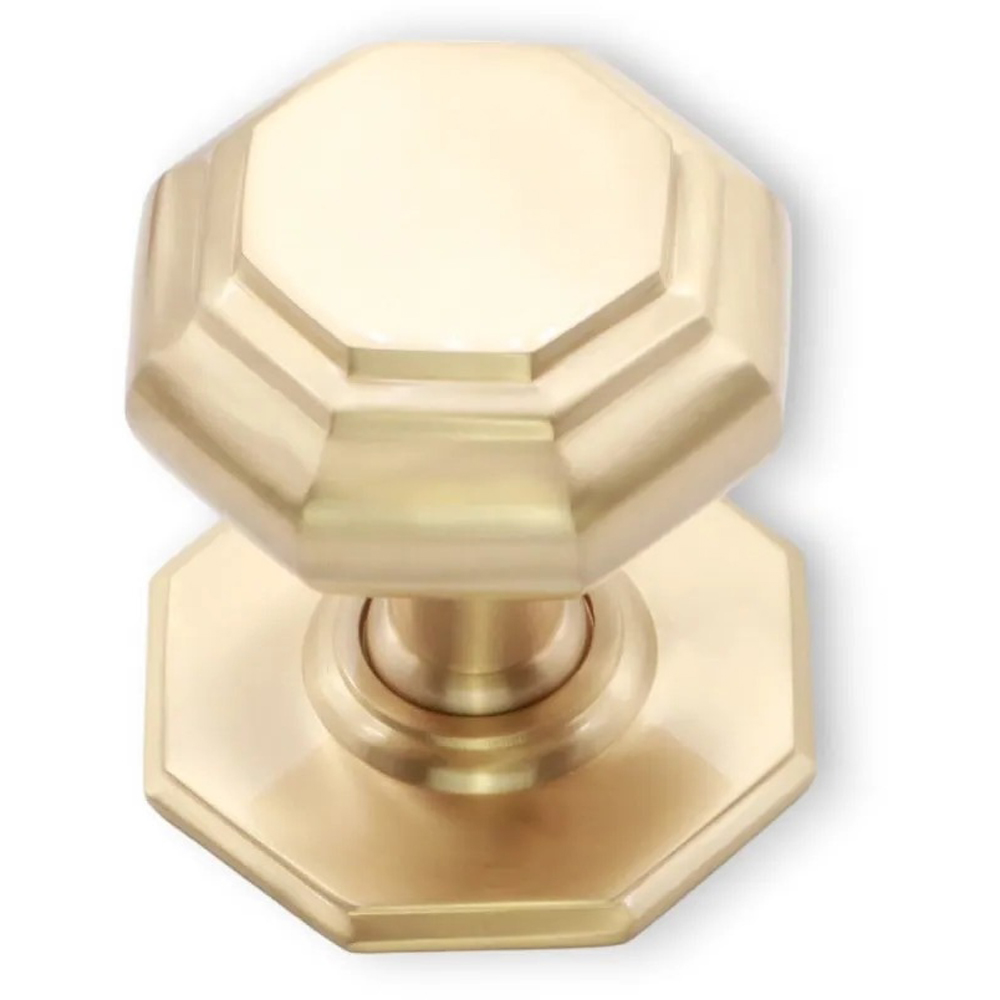 Spira Brass Satin Brass Octagonal Centre Door Knob Image 3