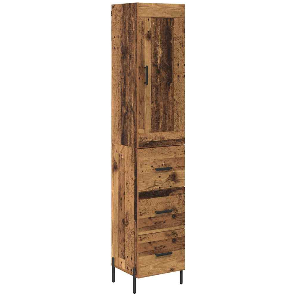 vidaXL Single Door 3 Drawer Old Wood Sideboard with Black Handles Image 2