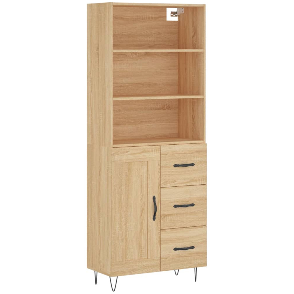 vidaXL Single Door 3 Drawer 3 Shelf Sonoma Oak Highboard with Metal Legs Image 2