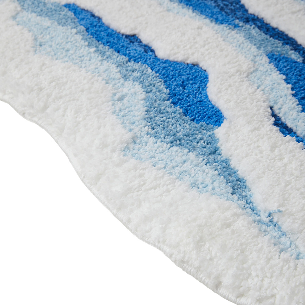 Living and Home Blue and White Irregular Wave-Shaped Non-Slip Rug 120 x 50cm Image 4