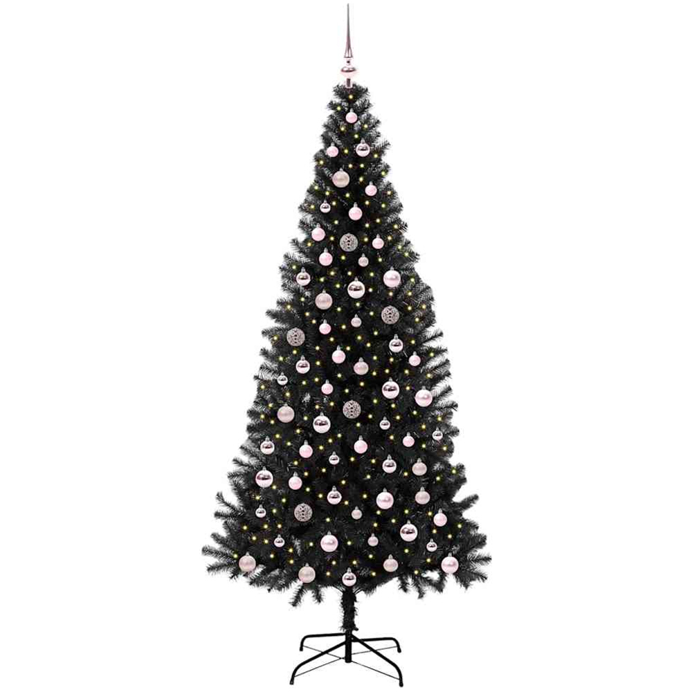 vidaXL Pre-Lit Pink Baubles Black Artificial Christmas Tree 8ft Image 1