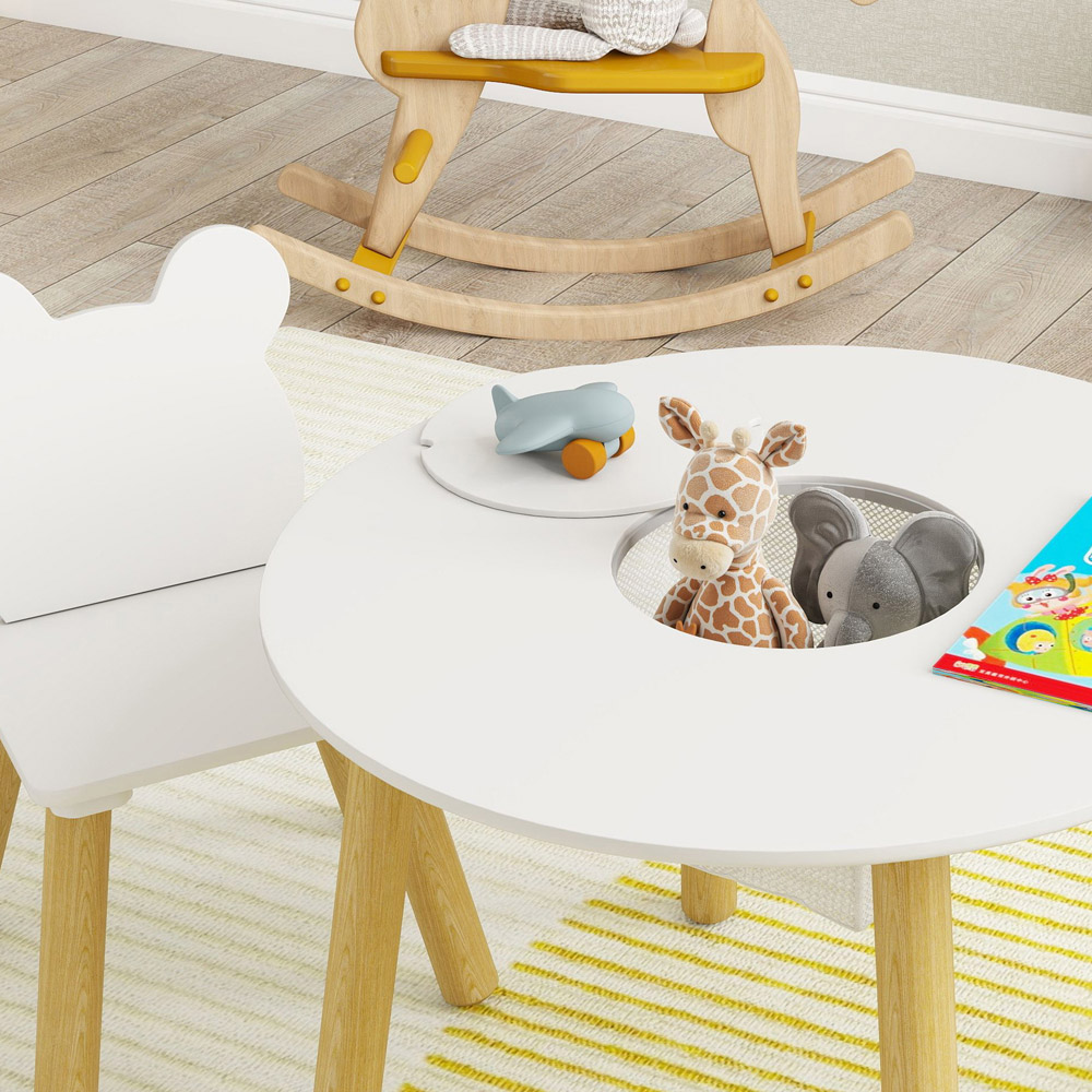 AIYAPLAY 2 Seater White Toddler Table and Chair Set with Centre Mesh Bag Image 6