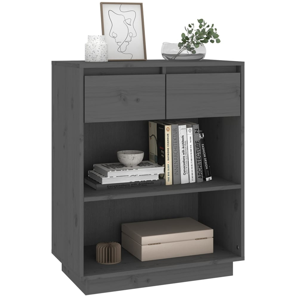 vidaXL 2 Drawer 2 Shelf Grey Solid Pine Wood Console Cabinet Image 3