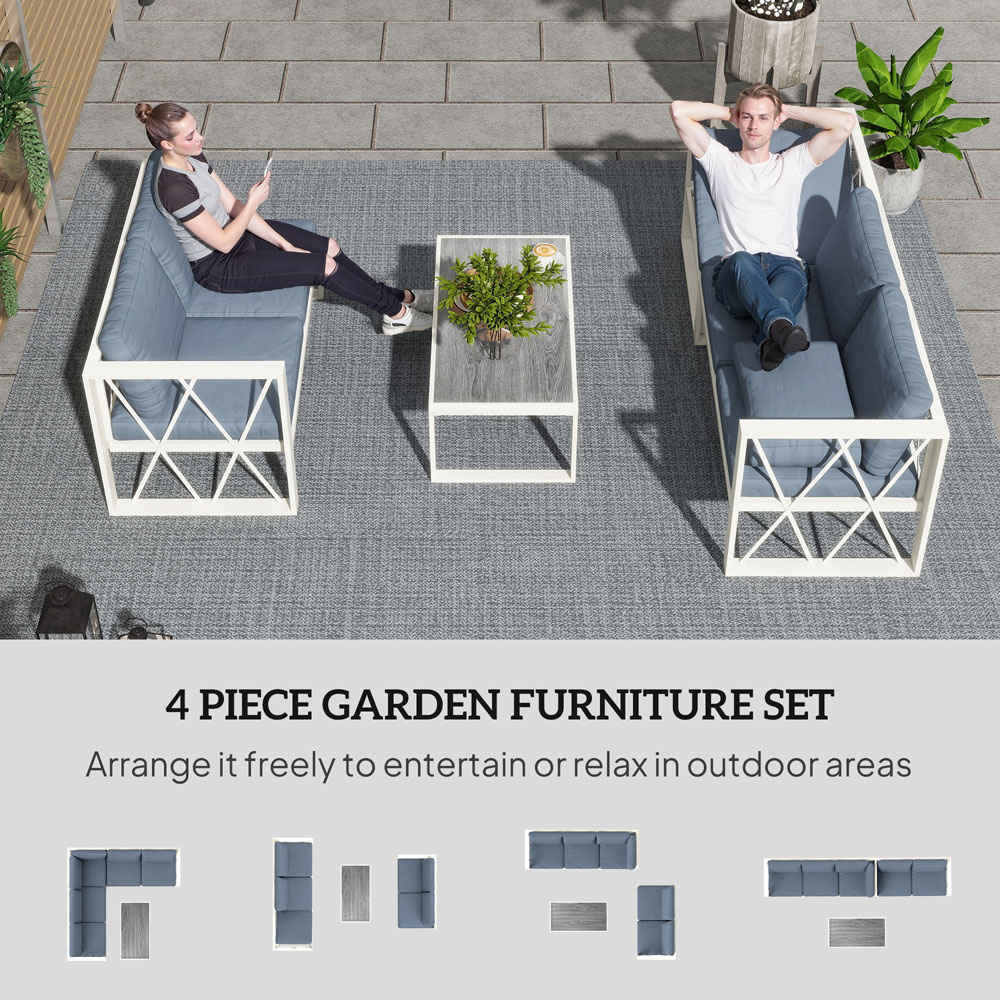 Outsunny 5 Seater Grey Garden Sectional Sofa Set with Adjustable Lounger Image 6