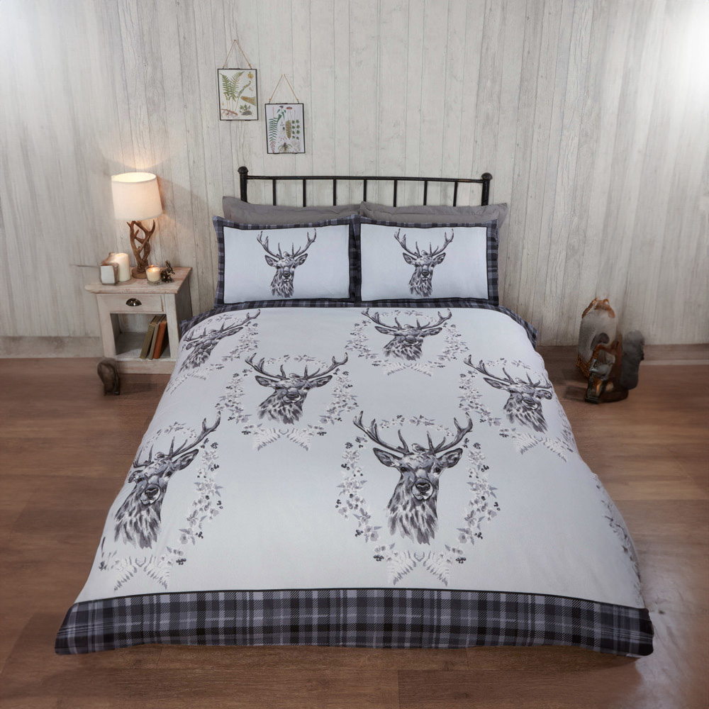 Rapport Home Double Grey Brushed Cotton New Angus Stag Duvet Set Image 1