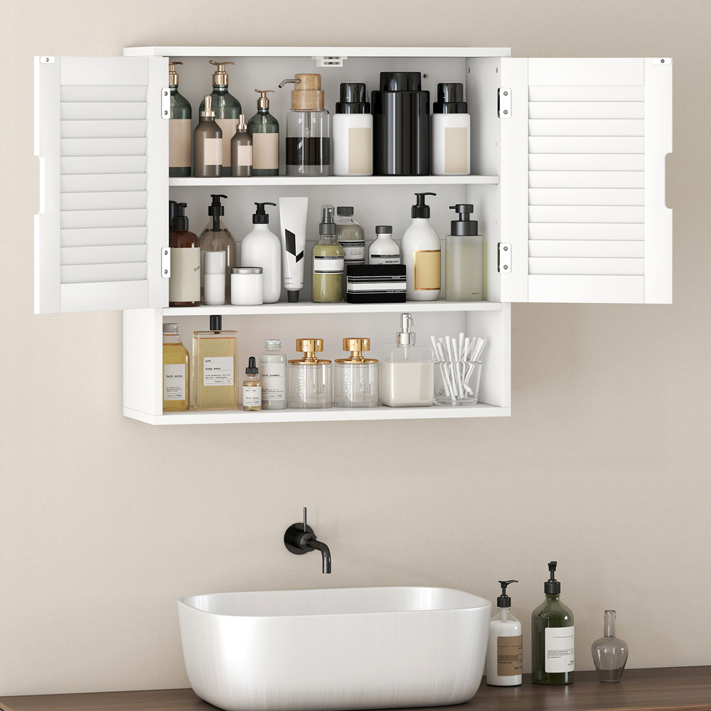 Portland 2 Door Single Shelf White Wall-Mounted Bathroom Storage Cabinet Image 3
