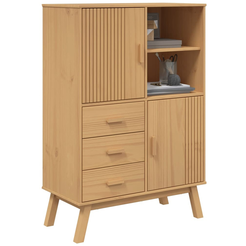 vidaXL 2 Door 3 Drawer 2 Shelf Solid Pine Wood Highboard Image 3