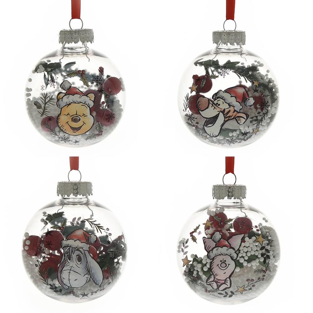 Disney Winnie the Pooh Clear Baubles 4 Pack Image 1