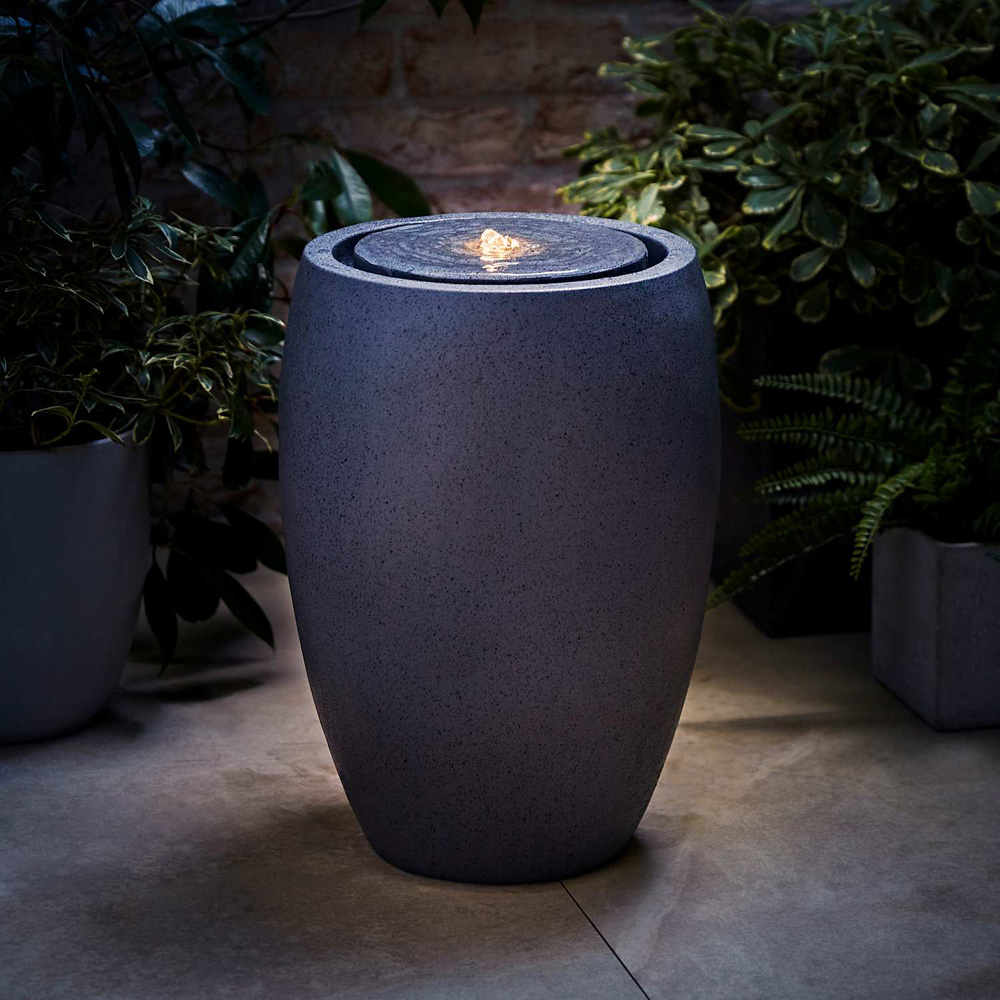 ValueLights Grey Round Tall Urn Solar LED Outdoor Water Fountain Feature Image 2