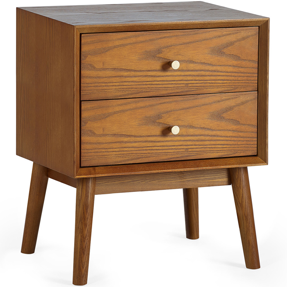 Julian Bowen Lowry 2 Drawer Cherry Ash Wood Bedside Table Image 2