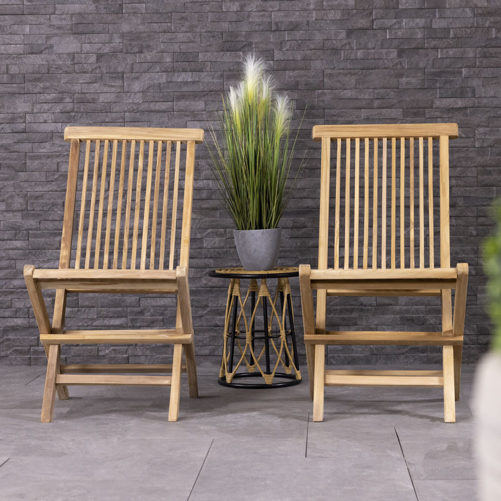 Charles Bentley Set of 2 Teak Wooden Foldable Patio Chair Image 1