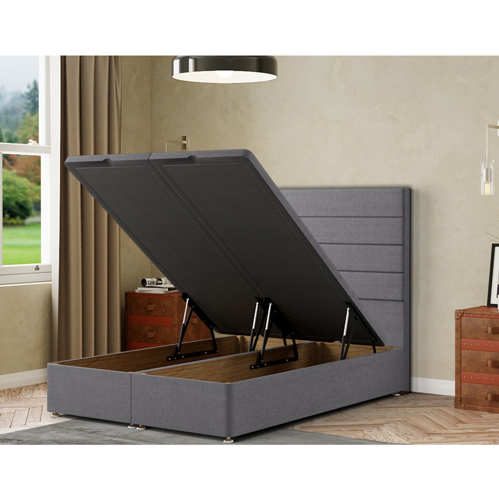 Eleganza George Small Double Grey Linen Ottoman Bed with Floor Standing Headboard Image 2