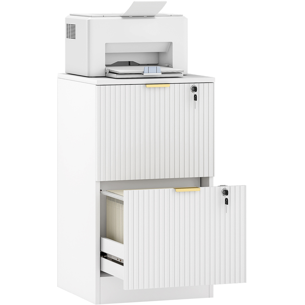 Portland 2 Drawer White Lockable Filing Cabinet with Keys Image 2