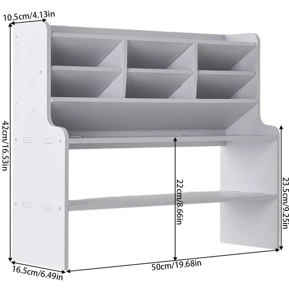 Living and Home 2 Shelf White Desktop Storage Shelf with Raised Base and Angled Compartments Image 9