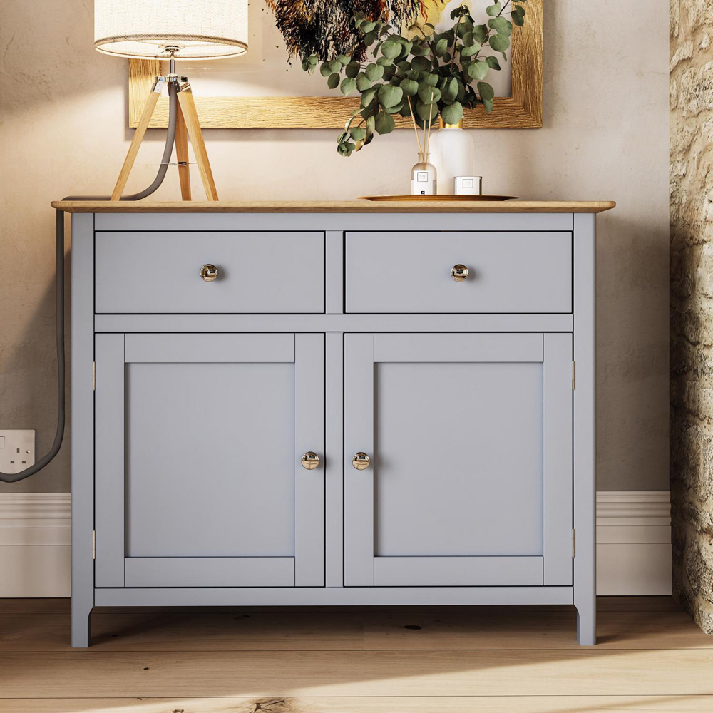 FWStyle Taberno 2 Drawer 2 Door Dove Grey and Oak Sideboard Image 7