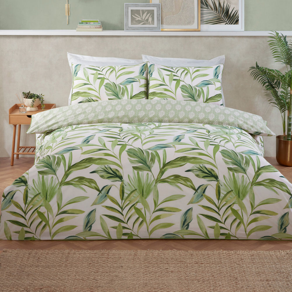 Palma Leaf Duvet Set Green Superking Image 1