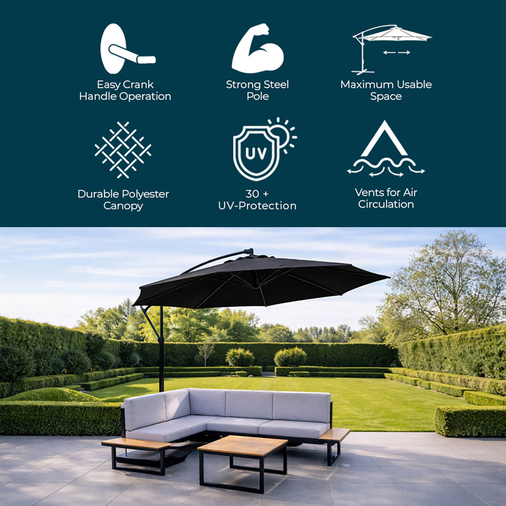 Jack Stonehouse Black Crank Banana Hanging Parasol 3m Image 3