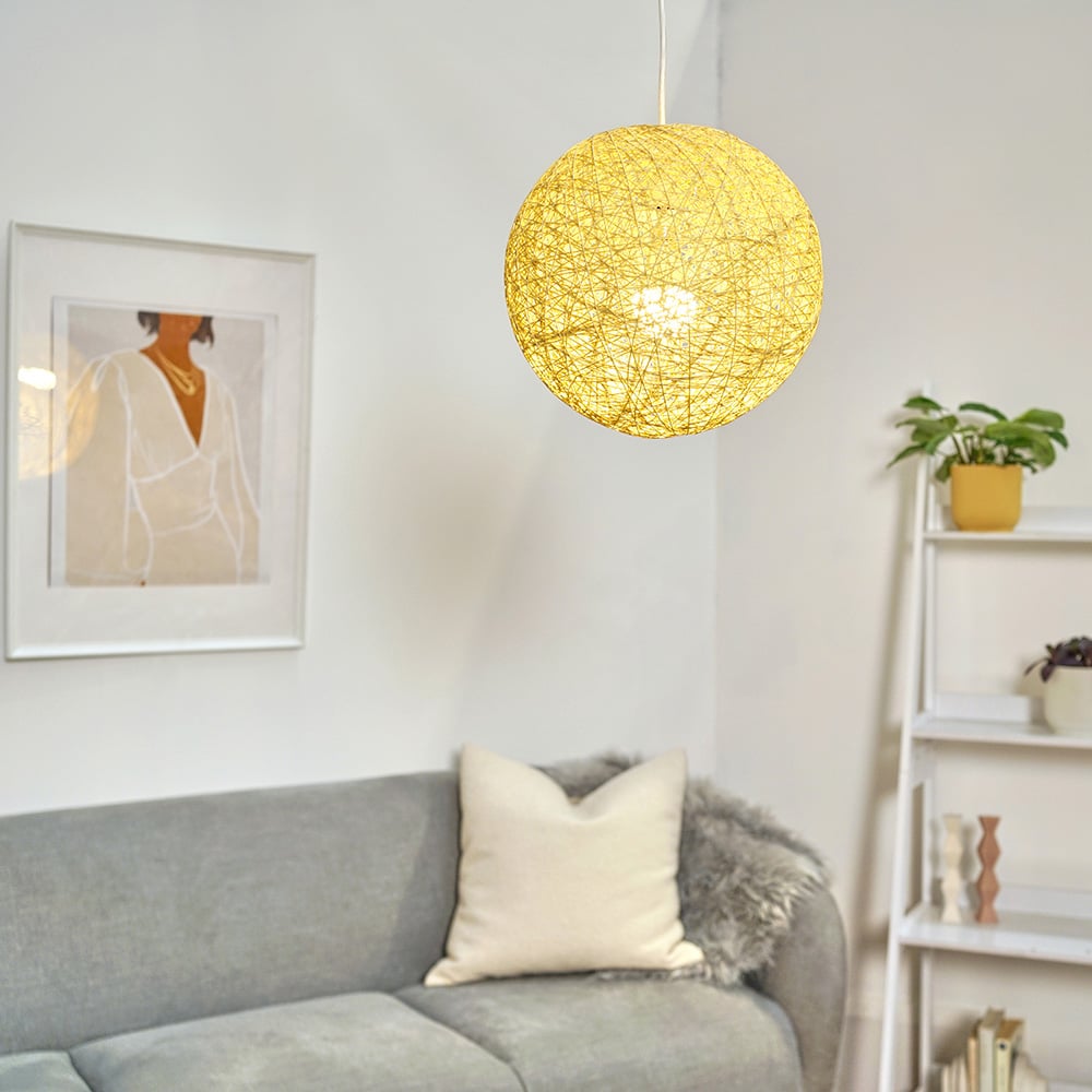 ValueLights Bjorn Cream Rattan Wicker Pendant Shade Image 2