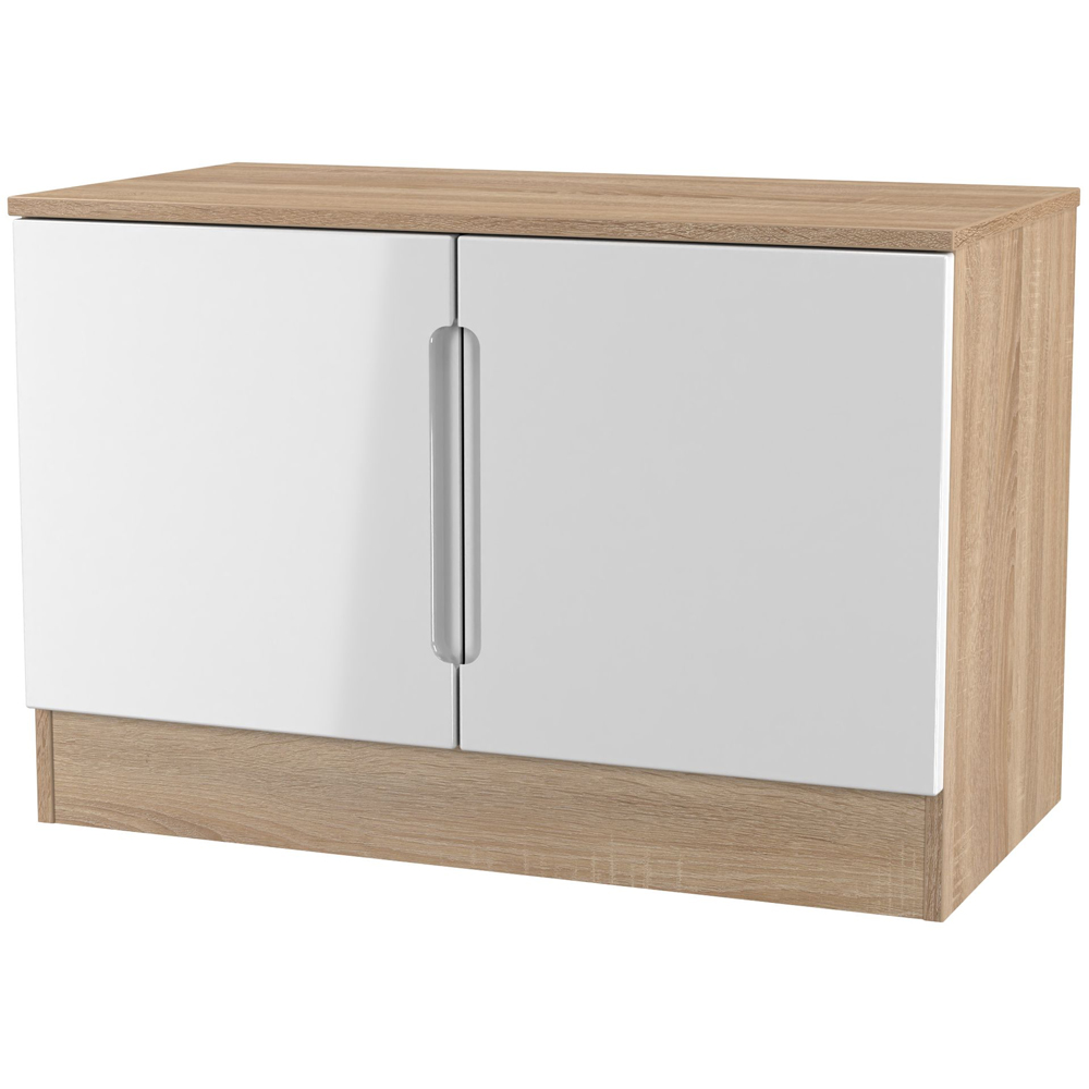 Crowndale Milan 2 Door White Gloss and Bardolino Oak Compact Storage Unit Image 4
