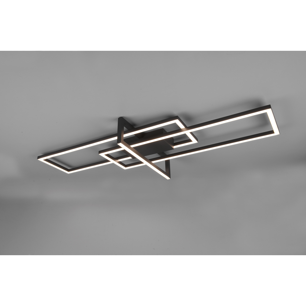 TRIO Salinas Matt Black Rectangular LED Ceiling Light Image 2