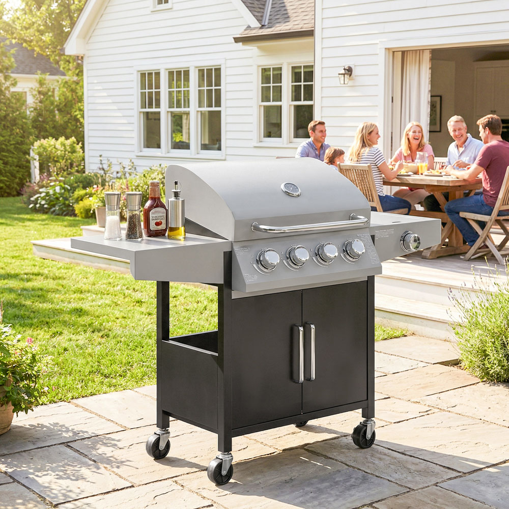 Outsunny Silver and Black 4+1 Burner Gas BBQ Grill with Side Burner Image 5