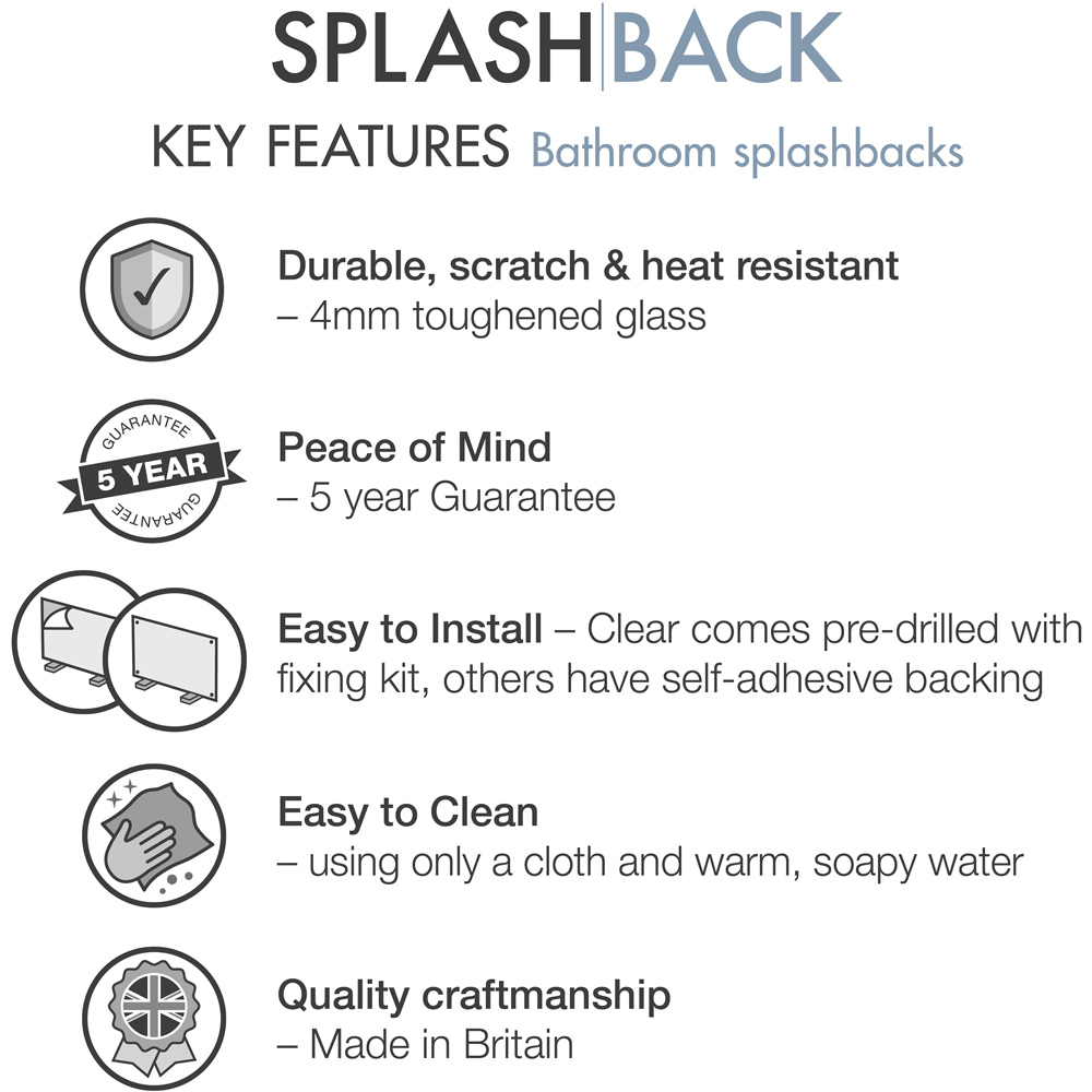 Splashback 0.4cm Thick Ice White Protective Glass 60 x 25cm Image 5