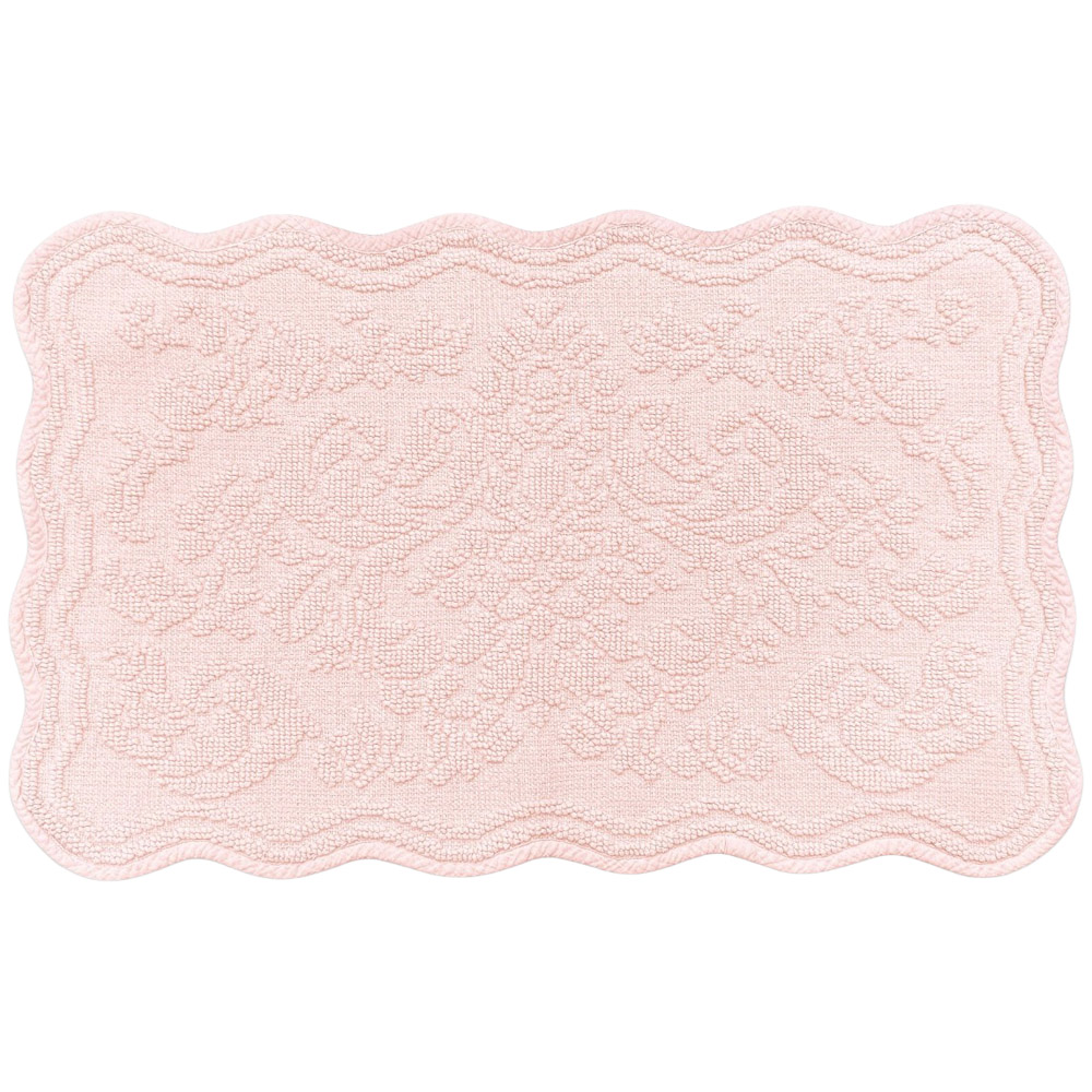 Allure Bath Fashions Gracie Pink Floral Jacquard Scalloped Bath Mat 50 x 80cm Image