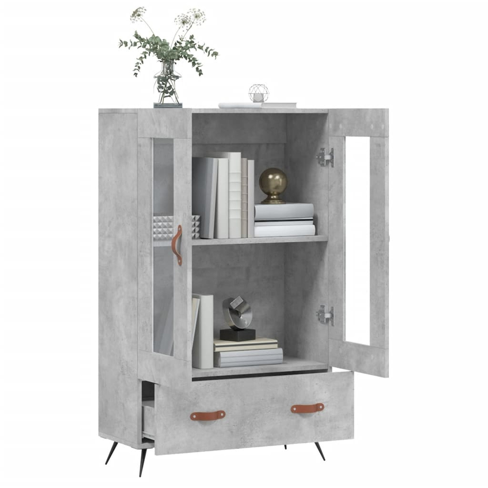 vidaXL 2 Glass Door Single Drawer Concrete Grey Highboard Image 4
