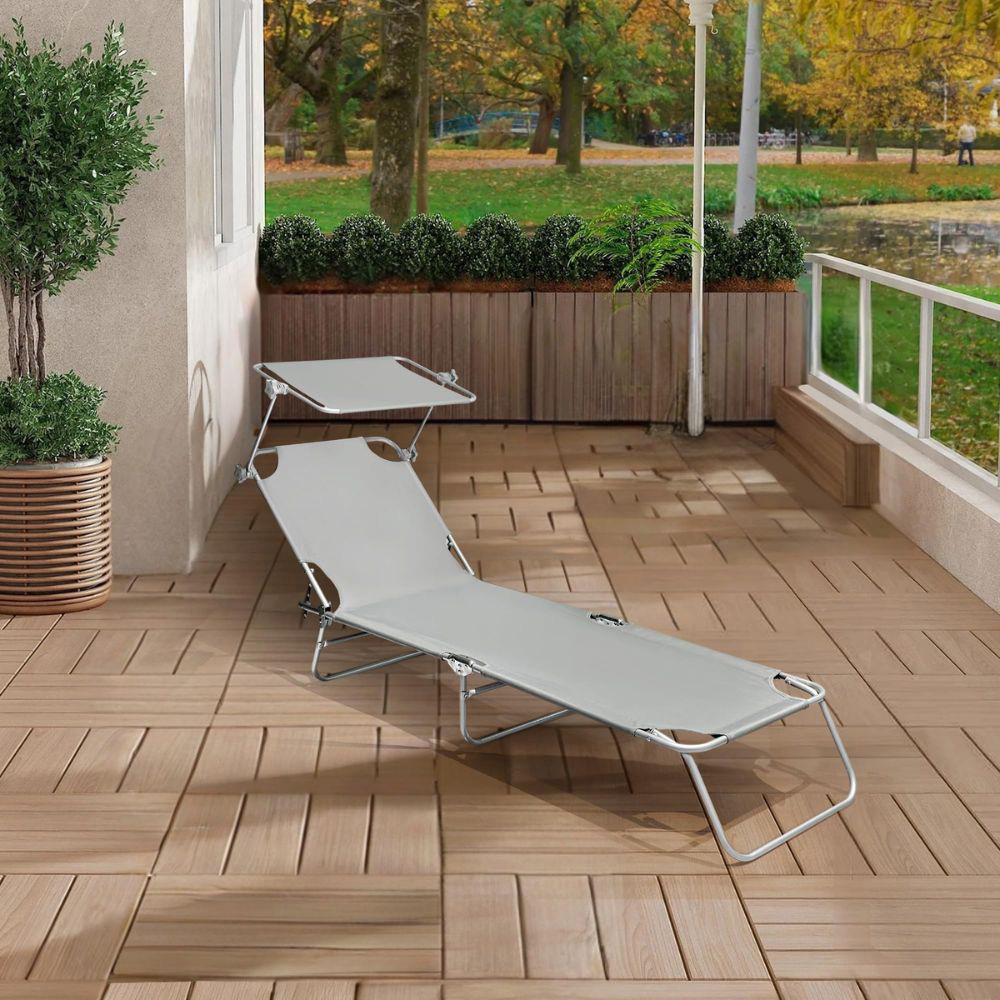 Alivio Grey Foldable Recliner Sun Lounger with Adjustable Sunshade Image 3