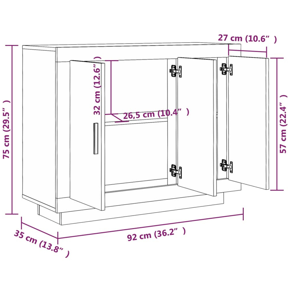 vidaXL 3 Door Smoked Oak Sideboard Image 9