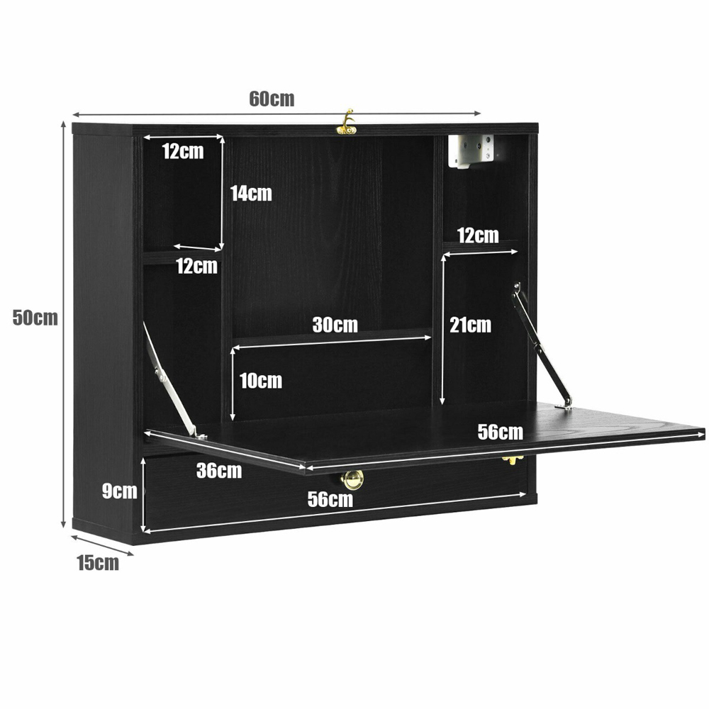 Costway Black Wall Mounted Wooden Cabinet Image 5