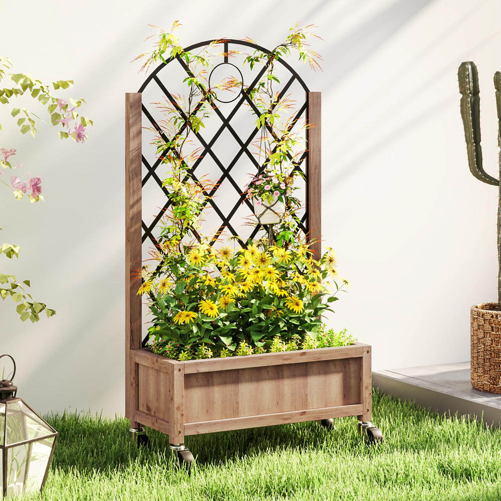 Outsunny Wooden Raised Bed with Trellis Image 2