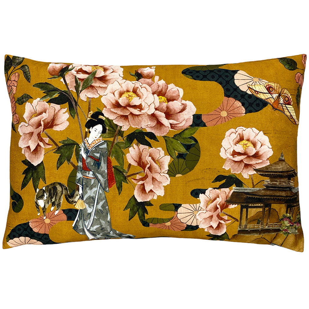 Paoletti Geisha Ochre Floral Cushion Image 1