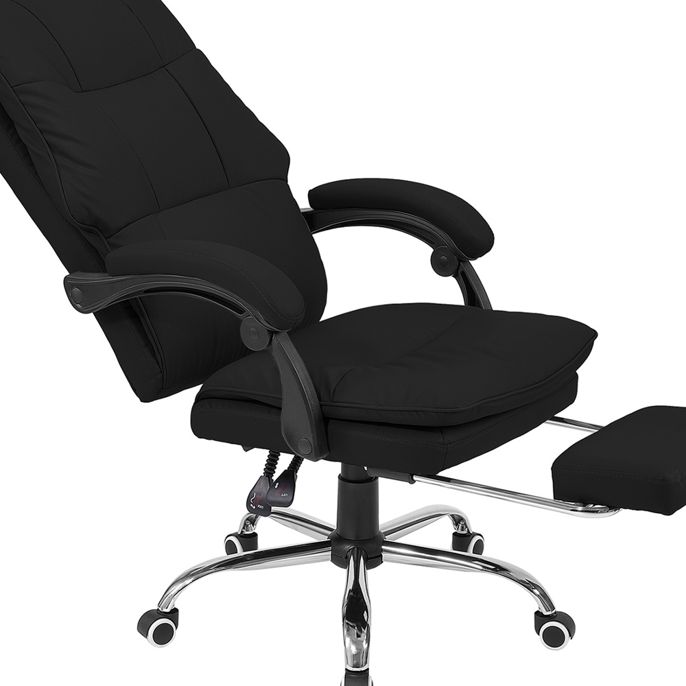Living and Home Black PVC Leather Reclining Backrest Office Chair with Footrest Image 3