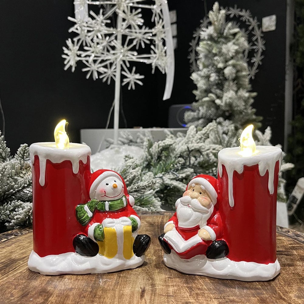 Shatchi Santa and Snowman Resin Flameless LED Christmas Candles 2 Pack Image 2