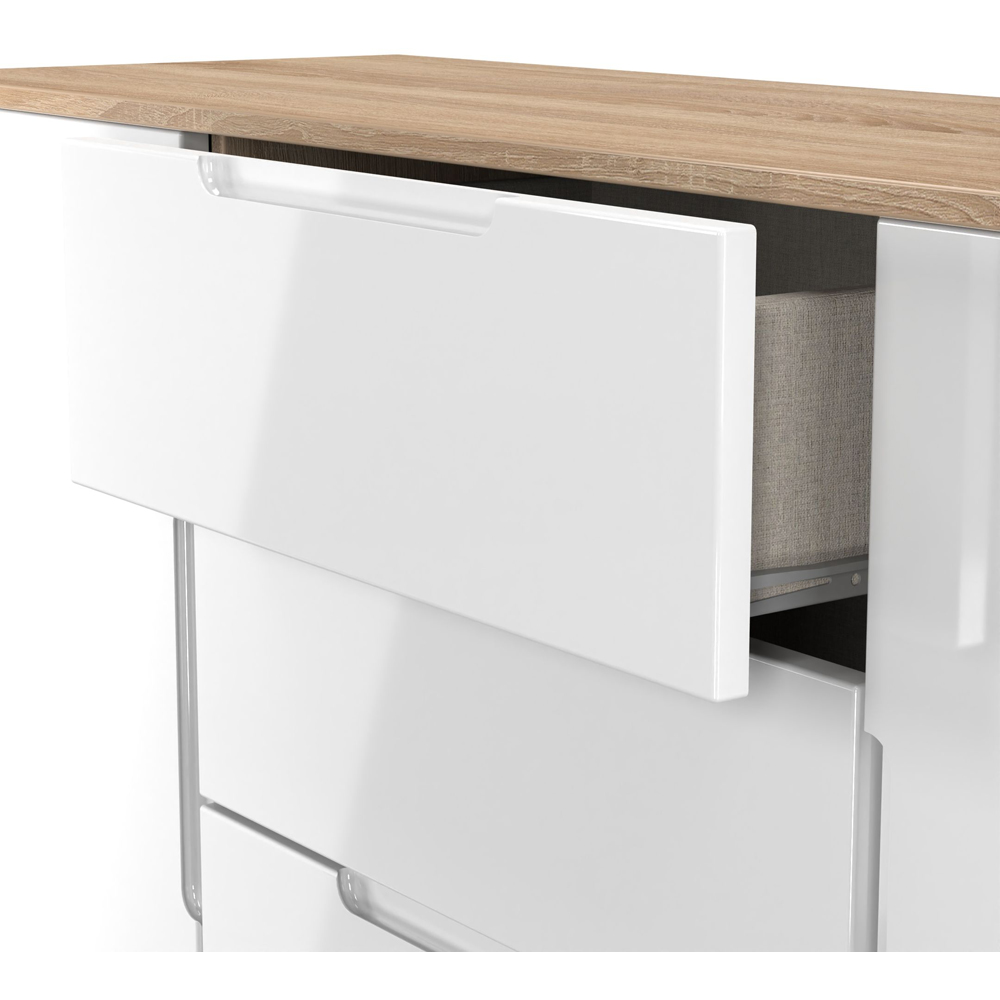 Crowndale Milan 2 Door 3 Drawer White Gloss and Bardolino Oak Sideboard Ready Assembled Image 8