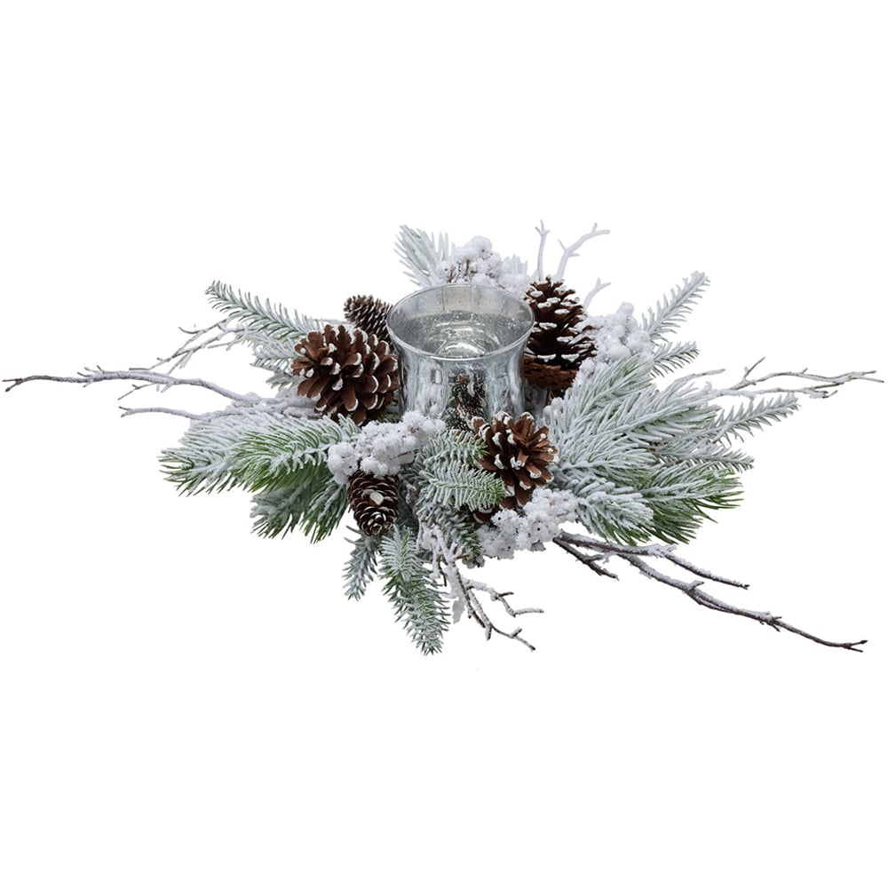 The Christmas Gift Co Snow Pinecone Candle Wreath Image 3